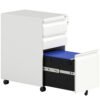 Vinsetto 3-Drawer Steel Filing Cabinet with Lock and Wheels - White