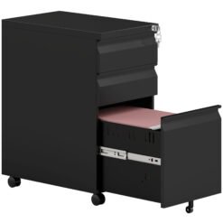 Vinsetto 3-Drawer Steel Filing Cabinet with Lock and Wheels - Black