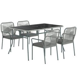 Outsunny Five-Piece PE Rattan Garden Dining Set with Cushions & Stackable Chairs - Light Grey