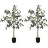HOMCOM Set of 2 Decorative Artificial Tree, 4ft/ 120cm Silk Eucalyptus Trees with 230 Silver Dollar Leaves in Pot, Fake Plants for Home, Office, Living Room, Indoor Decor