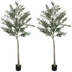 HOMCOM Set of Two Silk Leaf Artificial Olive Trees