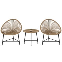 Outsunny 3 Pieces Rattan Bistro Set, Garden Bistro Set with Acapulco Chairs and Glass Top Table, Small Garden Furniture Set with Reinforced Metal Frame for Outdoor, Patio, Balcony, Natural