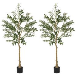 HOMCOM Set of Two Silk Leaf Artificial Olive Trees