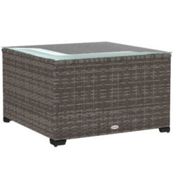 Outsunny 62 x 62cm Glass-Top Rattan Side Table - Dark Grey