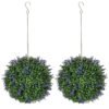HOMCOM Set of 2 Artificial Plant Topiary Balls, UV-protected Fake Decorative Plants, Purple