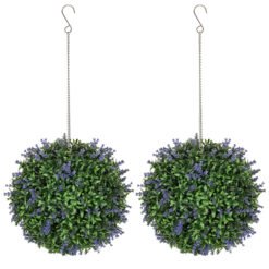 HOMCOM Set of 2 Artificial Plant Topiary Balls, UV-protected Fake Decorative Plants, Purple
