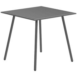 Outsunny Square Garden Table with Slat Top, Steel Frame, Outdoor Table for 4 Person, 80 x 80 x 74 cm, Grey