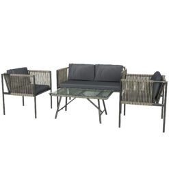 Outsunny Four-Piece Round Rattan Rope Sofa Set - Grey