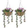 HOMCOM Set of 2 Artificial Silk Azalea Flowers, Hanging Planters with Basket, Faux Plants for Home Indoor Outdoor Decor, Pink and White