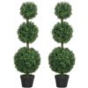 HOMCOM Set of 2 Decorative Artificial Trees, Topiary Ball-shaped Boxwood Trees in Pot, Fake Plants for Home Indoor outdoor Decor, 100cm, 3 Tree Balls