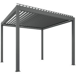 Outsunny 3 x 3(m) Electric Louvered Pergola with LED Lights, Aluminium Pergola Hardtop Gazebo with Remote, Adjustable Roof and Drainage System, Water and UV Proof