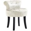 HOMCOM Dressing Table Stool with Rubber Wood Legs, Ice Velvet Vanity Stool for Living Room Bedroom, Beige