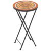 Outsunny Mosaic Outdoor Garden Table, 35.5cm Round Folding Coffee Table with Metal Frame for Balcony Terrace, Orange