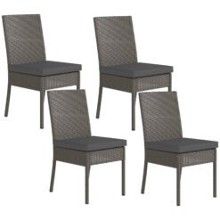 Outsunny Set of Four Armless Rattan Garden Chairs - Dark Grey