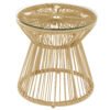 Outsunny Round End Table, Rattan Side Table, Hollow Drum Design Coffee Table w/ Glass Tabletop for Patio, Garden, Balcony Natural