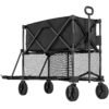 Outsunny Double Decker Folding Festival Trolley on Wheels, 200KG & 350L Capacity Collapsible Wagon Festival Trolley Cart with 134cm Extended for Camping Sports Shopping Garden and Beach, Black