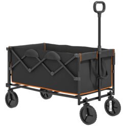 Outsunny 160L Festival Trolley on Wheels, Folding Camping Trolley Cart w/ Tailgate, 100kg Heavy Duty Garden Collapsible Folding Wagon w/Adjustable Handle, Carry Bag for Beach Picnic, Black and Orange
