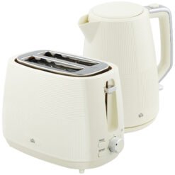 HOMCOM Kettle and Toaster Set, 1.7L 3000W Fast Boil Kettle & 2 Slice Toaster Kitchen Set with 7 Level Browning Controls, Defrost, Reheat, Boil-dry Protection, Cream White