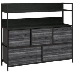 HOMCOM Rustic Chest of Five Fabric Drawers - Black