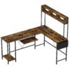 HOMCOM 160cm Reversible L Shaped Desk with Power Outlet, Industrial Corner Desk with Storage Shelves and Keyboard Tray, 240cm Long Computer Desk for 2 Person, Rustic Brown