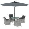 Outsunny 4 Seater Rattan Dining Set with Parasol & Cushions - Light Grey