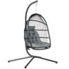 Outsunny Rattan Hanging Egg Chair with Stand, Foldable Wicker Swing Egg Chair with Cushion, Head Pillow, Steel Frame, Hammock Chair for Indoor Outdoor, Capacity 150 kg, Dark Grey