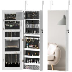 HOMCOM 108 x 37cm Lockable Jewellery Cabinet, with LED Lights - White Surface and Black Lining