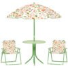 AIYAPLAY 4-Piece Kids Garden Table and Chair Set with Adjustable Parasol, Folding Chairs, Table, Nature Pattern, Green