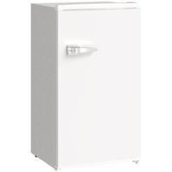 HOMCOM Under Counter Fridge, 85L Small Retro Refrigerator with Chiller Box, Adjustable Thermostat, Glass Shelves, White