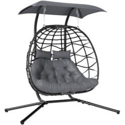 Outsunny Two-Seater Rattan Egg Chair - Black
