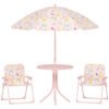 AIYAPLAY 4-Piece Kids Garden Table and Chair Set with Adjustable Parasol, Folding Chairs, Table, Rainbow Pattern, Pink
