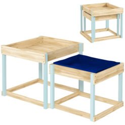 AIYAPLAY 2 PCS Wooden Outdoor Sand and Water Play Tables with Bottom Liner for Kids Aged 3-8 Years Old, Natural Wood Finish
