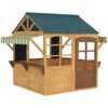 AIYAPLAY Wooden Playhouse for Kids, Foldable Wendy House with Windows, Working Door, Service Stations, Rain Covers, Brown