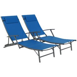 Outsunny Set of Two Adjustable Back Sun Loungers - Blue