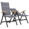 Outsunny 2 Pieces Folding Rattan Garden Dining Chairs with 5-level Reclining High Back, Wood Armrests for Outdoor - Light Grey
