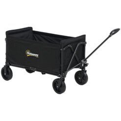 Outsunny 120L Festival Trolley on Wheels, Folding & Compact Camping Trolley Cart with Adjustable Handle for Garden, Beach, Fishing, Black