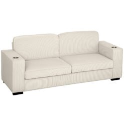 HOMCOM Three-Seater Corduroy Sofa - Cream White
