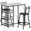 HOMCOM Three-Piece Kitchen Dining Set, with Shelves - Grey/Black