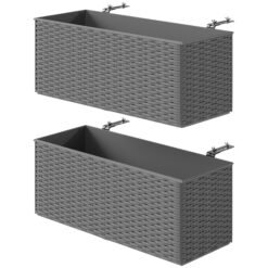 Outsunny Set of Two Rattan-Effect Planters - Grey