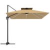 Outsunny 2.5m Cantilever Parasol with Solar Powered LED Lights, 360 Rotation, Tilt Adjustment, Crank Handle, Khaki
