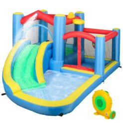 AIYAPLAY Inflatable Bouncy Castle with 550W Blower, Basketball Hoop, Long Slide, Dart Board, Carrying Bag, 385 x 290 x 180 cm