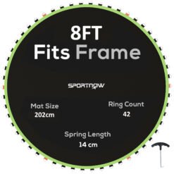 SPORTNOW Trampoline Replacement Mat with Spring Pull Tool, 42 V-Hooks, for 8ft Trampoline using 14cm Springs, Green