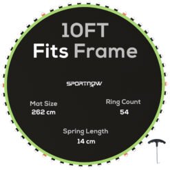 SPORTNOW Trampoline Replacement Mat with Spring Pull Tool, 54 V-Hooks, for 10ft Trampoline using 14cm Springs, Green
