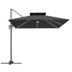 Outsunny 2.5m Cantilever Parasol with Solar Powered LED Lights, 360 Rotation, Tilt Adjustment, Crank Handle, Dark Grey