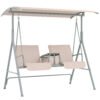 Outsunny 2 Seater Garden Swing Chair Patio Rocking Bench w/ Tilting Canopy, Double Padded Seats, Storage Bag and Tray, Beige