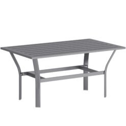 Outsunny Metal Garden Coffee Table, Rectangular Outdoor Side Table with Slatted Tabletop, Foot Pads for Outside, Garden, Balcony, Porch, 91.5 x 55 x 45cm, Dark Grey