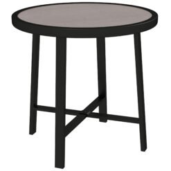Outsunny Round Small Garden Table, 50.5cm Outdoor Side Table with SPC Tabletop, Metal Frame and Anti-slip Foot Pads for Garden, Balcony, Grey Wood Effect