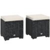 Outsunny Set of 2 Rattan Storage Ottoman, Outdoor Footstool with Removable Cushions, Garden Storage Seat for Balcony, Porch, Living Room, Cream