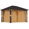 Outsunny 3.6 x 3 m Aluminium Hardtop Gazebo, with Accessories - Brown