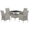 Outsunny Rattan Garden Furniture Set, Outdoor Dining Table and Chairs 4 Seater with Cushions, Square Tempered Glass Top, 4 Armchairs, for Balcony, Terrace, Conservatory, Mixed-Grey